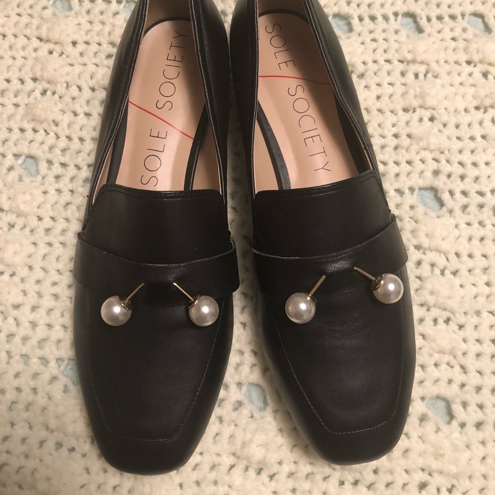 Sole Society Casper Black Leather Pearl Loafers